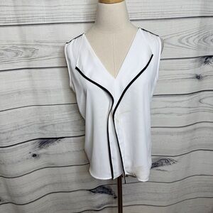 White Sleeveless Top with Black Trim | Calvin Klein